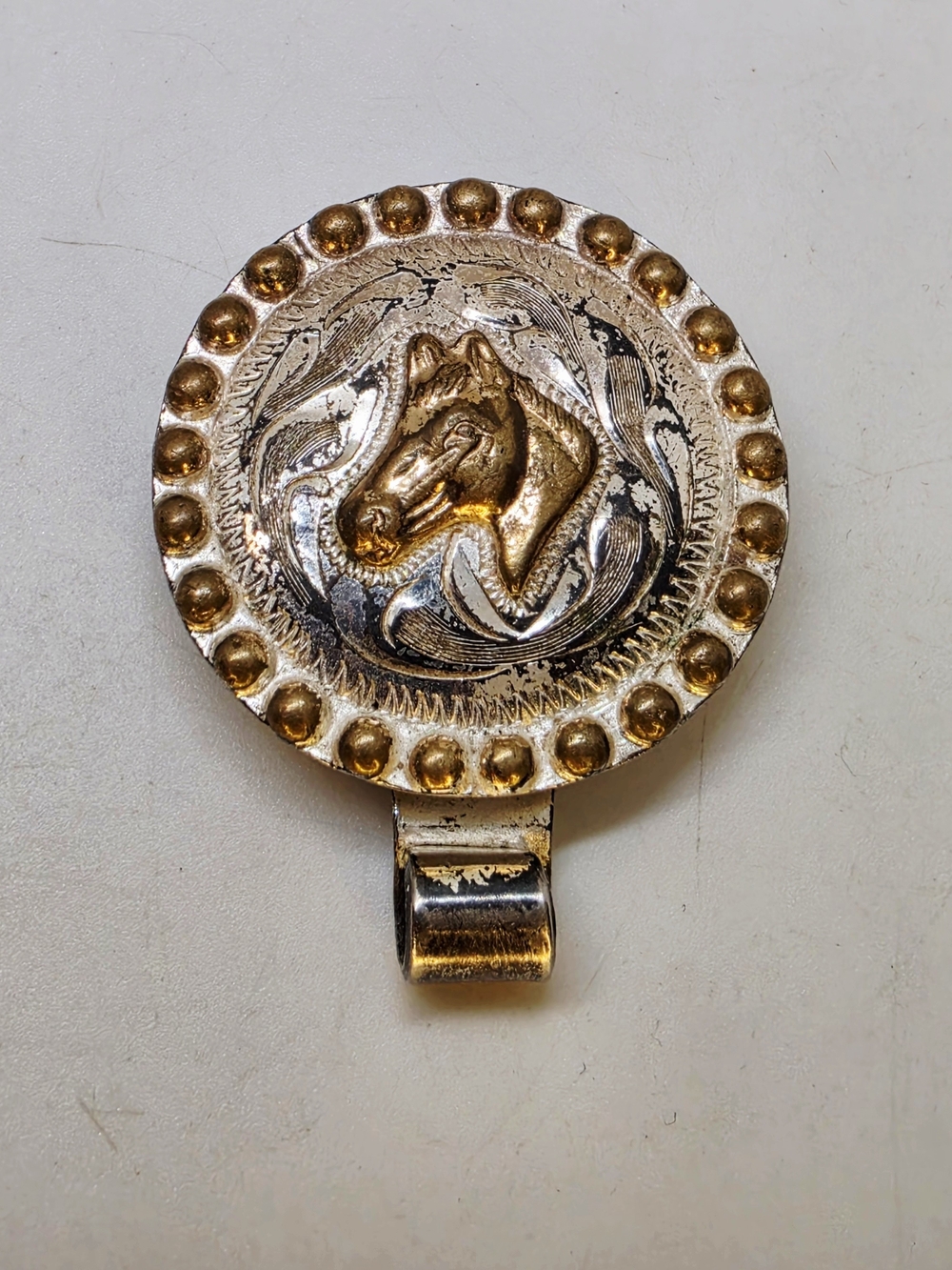 Vtg M&F Western Heritage Mexico Horse Head Equestrian Scarf Slide Wild Rag Clip